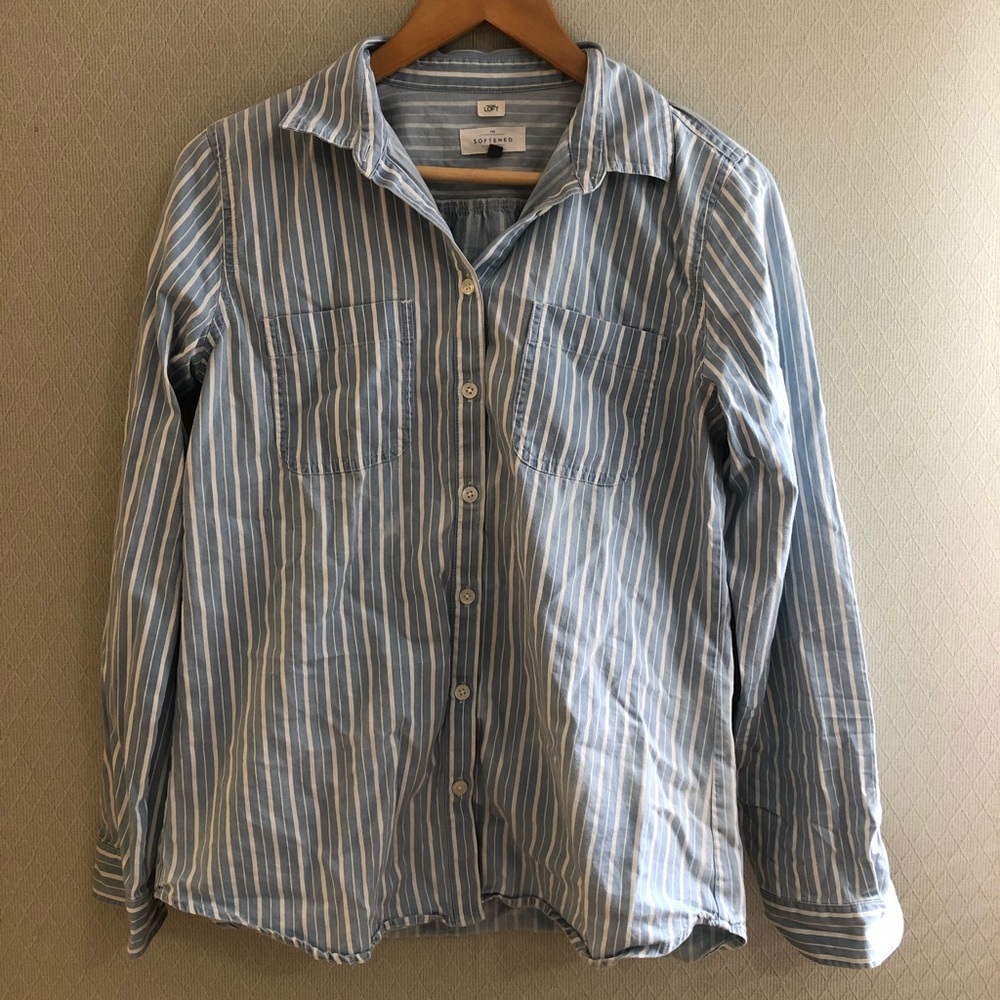 LOFT The Softened Striped Chambray Button Up Shirt